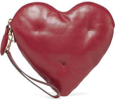 Chubby Heart Quilted Textured-leather Clutch