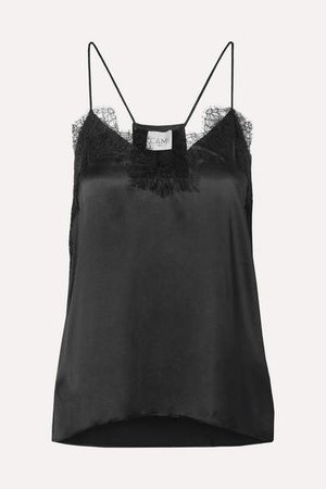 The Racer Lace-trimmed Silk-charmeuse Camisole - Black