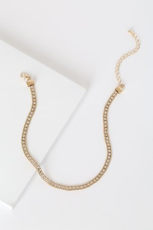 Gold Choker Necklace - Rhinestone Choker Necklace - Trendy Choker