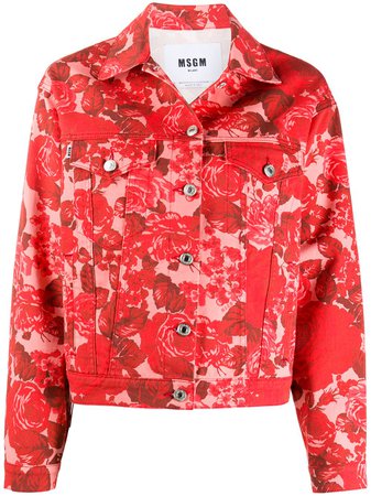 MSGM rose-print denim jacket