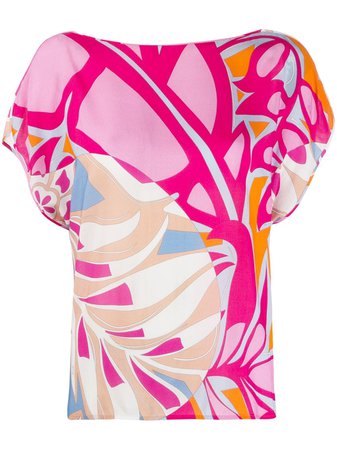 Emilio Pucci Shortsleeved Printed Blouse 0EWM500E755 Pink | Farfetch