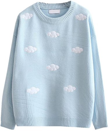 Packitcute Loose Knitted Sweaters Autumn Winter Cute Clouds Casual Sweater Pullover (Sky Blue) at Amazon Women’s Clothing store