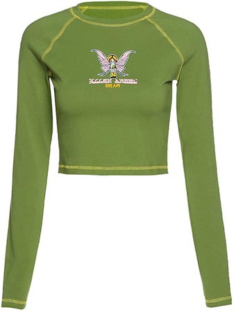 Amazon.com: E Girl Clothing for Teens Y2K Top Butterfly Print Graphic Crop Top Long Sleeve Green S: Clothing
