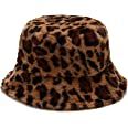 Women's Leopard Print Faux Fur Bucket Hat Fluffy Winter Warmer Plush Fisherman Cap Cream at Amazon Women’s Clothing store