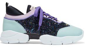 City Color-block Glittered Canvas And Leather Sneakers