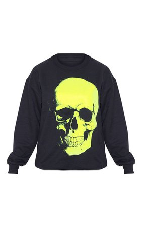 Black Neon Skull Print Oversized Sweater | PrettyLittleThing