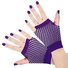 purple fishnet gloves