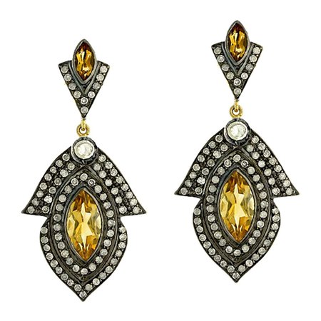 Sunshine Citrine and Diamond Drop Earring in Silver and 18k Gold For Sale at 1stDibs