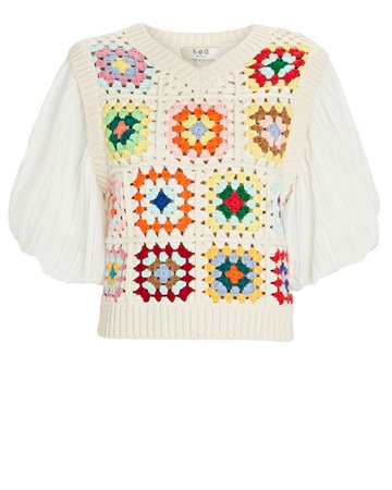 Sea Gabriela Puff Sleeve Crochet Top | INTERMIX®