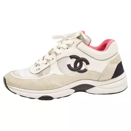 Chanel White/Black Suede and Leather CC Low Top Sneakers Size 36 For Sale at 1stDibs