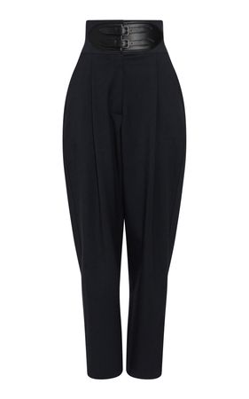 ALAÏA Belted Stretch-Wool Cropped Pants