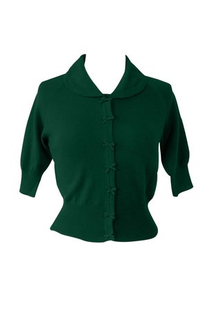 Cropped quarter length forest green cardigan with bow details -1950s style | Weekend Doll