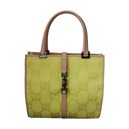 Gucci Chartreuse Canvas Monogram Handbag For Sale at 1stdibs