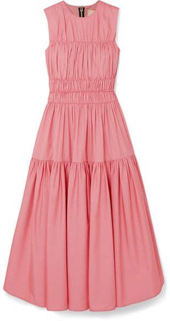 Isilda Gathered Cotton-poplin Midi Dress - Pink