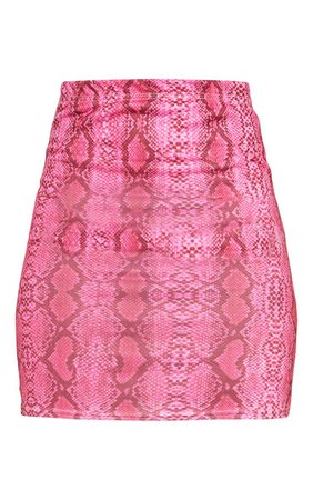 Hot Pink Snake Print Mini Skirt | Skirts | PrettyLittleThing USA