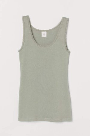 Lace-trimmed Tank Top - Green