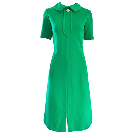 1960s Kelly Green Virgin Wool Knit 60s Vintage Mod Short Sleeve Shift Dress For Sale at 1stDibs | kelly green shift dress