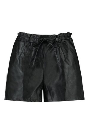 Leather Look Tie Waist Shorts | Boohoo