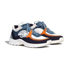 Calfskin & Mixed Fibers White & Navy Blue Sneakers | CHANEL (With images) | Chanel sneakers, Navy blue sneakers, Sneakers