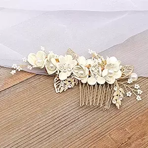 Amazon.com : Wedding Hair Accessories, Fanvoes Hair Pieces Comb for Brides Bridal-Gold Vintage Headpiece Clip Barrette w/Handmade Ivory White Flower Ivory Pearl Leaf Rhinestone Crystal for Women Girl Bridesmaid : Beauty & Personal Care