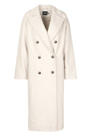 Herringbone Wool Look Button Through Coat | Boohoo white