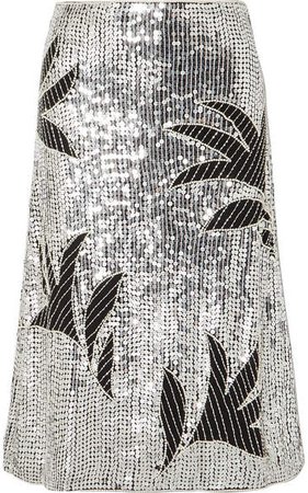 Clara Embellished Sequined Tulle Skirt - Silver
