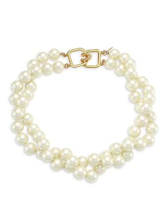 Kenneth Jay Lane 2-Row Twisted Glass Pearl Choker Necklace