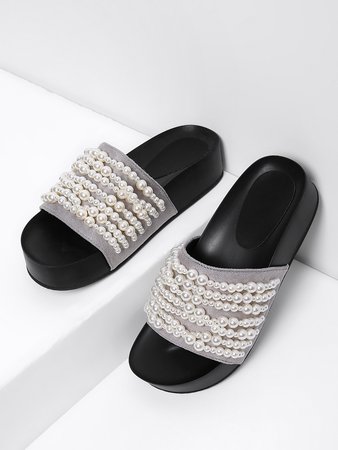 Faux Pearl Decorated Flat Sandals
