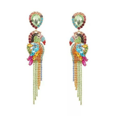 Sparkling rainbow crystal tropical bird fashion tassel statement stud earrings | eBay