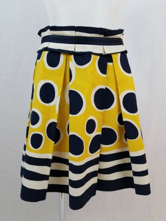 Anna Sui Anthropologie Women's Skirt Size 6 Yellow Navy Blue Polka Dot | eBay