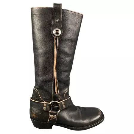 BALENCIAGA Size 9.5 Black Leather Distressed Western Boots For Sale at 1stDibs