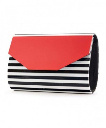 Funky Junque's Square Box Clutch Chain Strap Crossbody Purse Evening Handbag Bag - Red/Black & White Stripe - CO18I8SASUU
