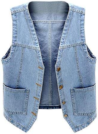 Ladyful Women's Sleeveless Denim Vest V Neck Button Down Jean Waistcoat Jacket at Amazon Women's Coats Shop