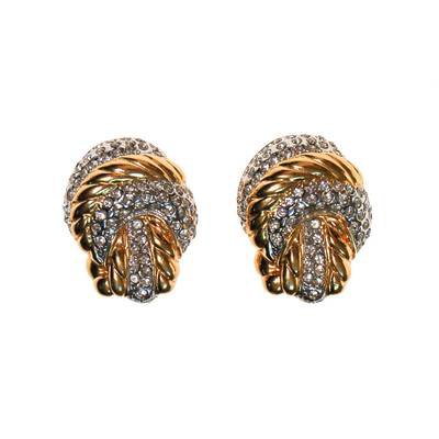 Vintage Nolan Miller Gold Knot and Pave Rhinestone Earrings - Vintage Meet Modern