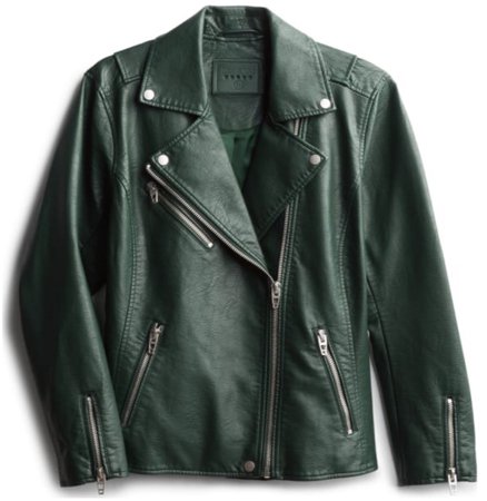 green leather moto jacket