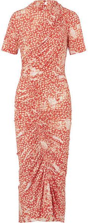 Mindy Asymmetric Ruched Printed Stretch-crepe Dress - Red