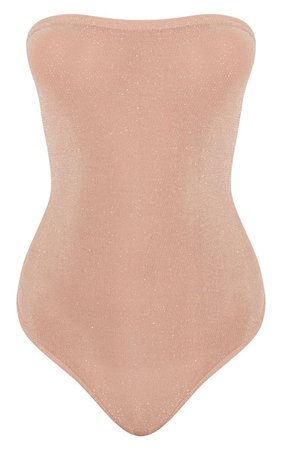 Dusty Pink Bandeau Lurex Tie Bodysuit | Tops | PrettyLittleThing USA