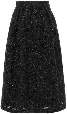 Metallic Tweed Midi Skirt - Black
