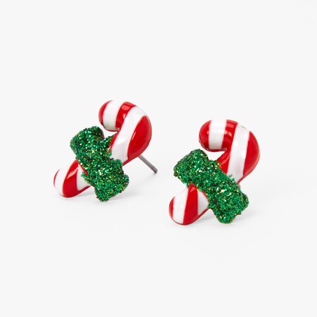 Christmas Silver Candy Cane Stud Earrings | Claire's US