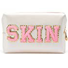 Amazon.com: E1mity Preppy Patch SKIN Varsity Letter Cosmetic Toiletry Bag PU Leather Portable Makeup Bag Zipper Pouch Storage Purse Waterproof Organizer Gift for Women Teen Girls Daily Travel Use (Shell Gold) : Beauty & Personal Care
