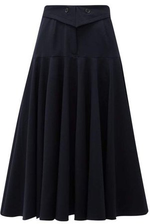 Palmer//Harding Palmer//harding - Fused Waist Wool Blend Midi Skirt - Womens - Navy