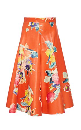 Ralph Lauren Clyde Floral Leather A-Line Skirt
