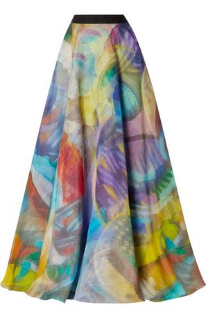 Naeem Khan | Grosgrain-trimmed printed silk-organza maxi skirt | NET-A-PORTER.COM
