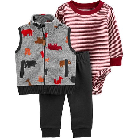 Baby Boy Carter's Animals Little Vest, Bodysuit & Pants Set | Kohls