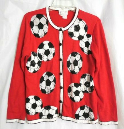 JUST B CARDIGAN SWEATER SHIRT SOCCER BUTTONS SEQUINS BEADED RED WOMENS SIZE M | eBay