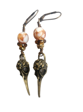 metal bird skulls earrings beaded jewelry Etsy