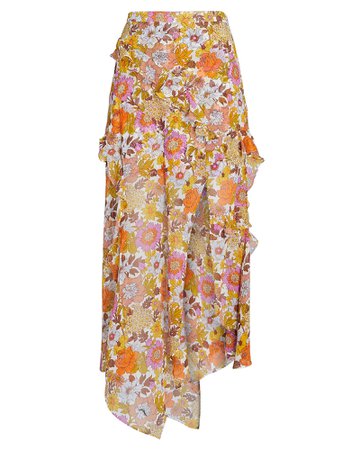 Veronica Beard Elenora Floral Silk Chiffon Midi Skirt | INTERMIX®