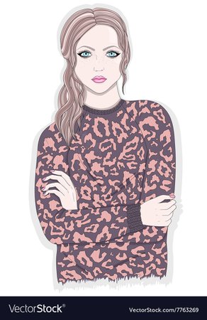Young girl with animal print jumper Royalty Free Vector