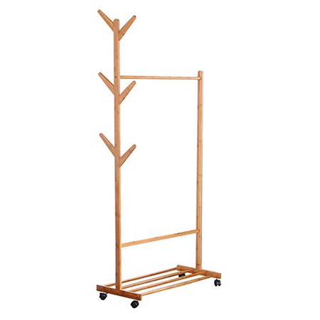 Bamboo Garment Rack, FOME Bamboo Clothes Laundry Rack Clothing Rack with Shelves Entryway Storage Rack with Wheels 6 Side Hook Coat Hanger for Jacket Umbrella Clothes Hats Scarf and Handbags: Amazon.ca: Home & Kitchen