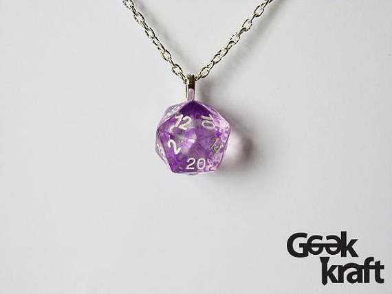 Eldritch Swirl D20 necklace Purple d20 dice. dungeons and